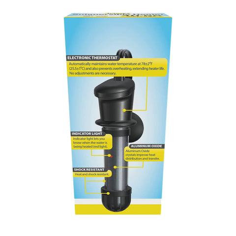 Box of Submersible Aquarium Heater With Electronic Thermostat 200-Watt Auto Temp Control Keeps Water Dialed In