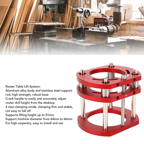 Router Lift Base For Woodworking, Durable Aluminum Alloy And Stainless Steel Build, Effortless Height Adjustment, Table Lifting System With 4 Jaw Clamps, Fits 64mm And 66mm Routers on router table