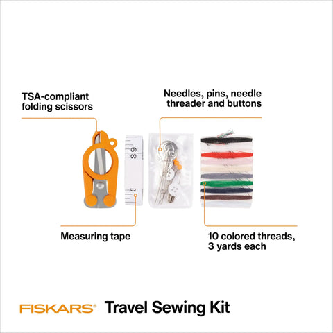 Go-To Compact Travel Sewing Kit With Folding Scissors, TSA Compliant 27-Piece Repair Set including scissors, tape, needles, threads