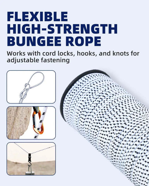1/8 Inch By 100 Feet Bungee Cord Elastic Shock Cord For Kayak, DIY Projects, Tie Downs, And Crafts, High Strength White