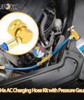 DIY Car AC Recharge Kit With Gauge And 1/2 Inch Self Sealing Valve Can, R134A Refrigerant Hose And Recharge Hose Assembly