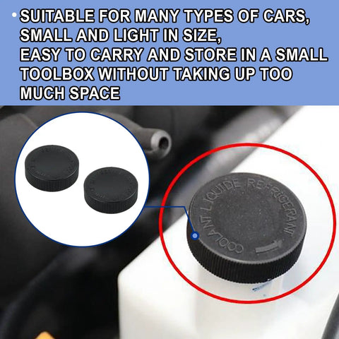 Engine Coolant Reservoir Cap For Most Cars Heavy Duty Radiator Overflow Bottle Cap Easy No Fuss Replacement For Water Tank High Temperature Resistant Durable And Leak Proof Pack Of 2 shown on a coolant tank.