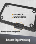 Focus keyword phrase: Carbon Fiber Motorcycle License Plate Frame With Stainless Steel Tag Holder Bracket And Included Screws Nuts Caps 1 Pack For Moto Moped Motorbike Scooter Bike. Image of the carbon fiber pattern frame with smooth edge polishing.