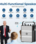 Multi-functional speaker display with 100W All In One Voice Amplifier With Two Wireless Microphones And Big Pro Sound Portable Bluetooth PA System