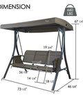 Dimensions of Brenda 3 Seat Outdoor Porch Swing Glider With Adjustable Canopy Heavy Duty Steel Frame
