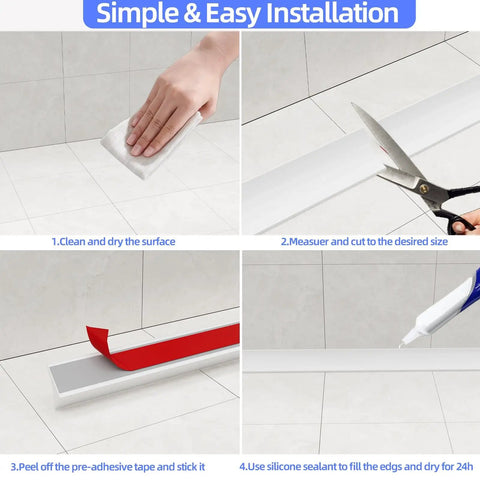 39 Inch Shower Threshold Dam Barrier Silicone Shower Door Seal No Fuss Self Adhesive Water Blocker installation steps