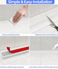 Step-by-step guide for installing 118 Inch Shower Threshold Water Dam Barrier: clean, cut, stick, and seal silicone splash guard.