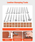 All In One Leather Craft Tool Kit 92 Piece Set With Portable Storage Bag Includes Engraving Punching Sewing Stamping Sanding Tools layout