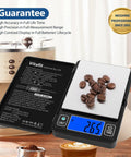 Dialed In Ultra Precise 500g Digital Gram Scale With 0.01g Resolution And Built In Level Bubble For Kitchen displaying coffee beans