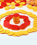 Two Sided Red And Yellow Counting Chips 1000 Piece Set arranged in patterns for educational activities and early learning.