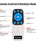 Remote control of Foxvee Remote Control Electric Turntable Display Stand 360 Degree Silent Spinning Platform, showing rotation modes and buttons.