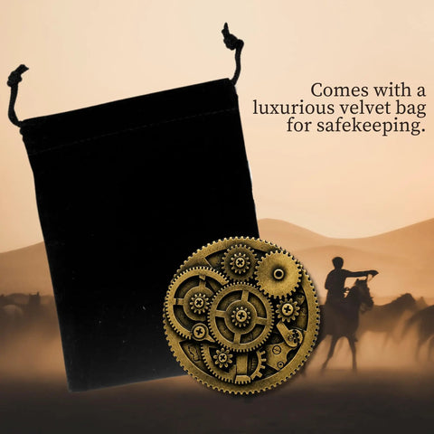 Handcrafted 3d Steampunk Gear Pewter Belt Buckle For Men And Women with velvet bag for safekeeping.