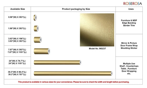Peel And Stick Brushed Faux Metal Architectural Film Self Adhesive Vinyl Film Wallpaper Door Wrap For Countertops Borders And Trim DIY Friendly Easy Install MG237 size chart and details