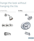 Eva Posi-Temp Tub And Shower Trim Kit Chrome Finish With 2 Or 3 Hole Valve Conversion Valve Required Not Included No Brainer Retrofit For Any Bathroom Upgrade comparison image showing before and after shower trim.