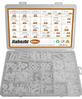 Kickass 500 Piece White Nylon Plastic Hex Head Screw And Nut Assortment Kit With Flat Washers And Nylon Gaskets Metric Full Threaded Fasteners In Sizes M2 To M6 For Quick Fixes And No Sweat Diy Repairs in a storage box.