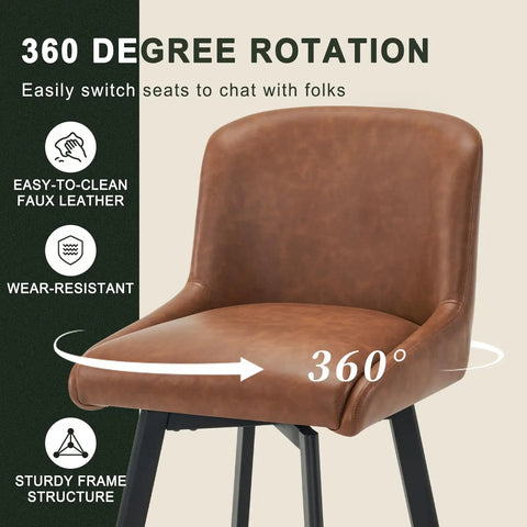 Swivel Bar Stools Set Of Three 26 Inch High Comfy Upholstered Barstools With Backs For Kitchen Island showing 360-degree swivel