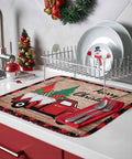 Festive Christmas Dish Drying Mat With Gnomes And Pine Trees For Kitchen Counter Absorbent Microfiber Pad 16 By 18 Inches