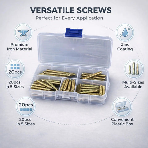 Pro Grade 80 Pcs Dowel Screws Set M5 Double Ended Hanger Bolts Zinc Plated Iron For Furniture Assembly And Repairs Multi Size Kit From 25mm To 50mm Built Tough For Woodworking in plastic box with labels for versatile usage features.
