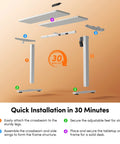 Installation steps for 32 Inch Electric Standing Desk With Adjustable Height From Sitting To Standing, showing parts and assembly sequence.