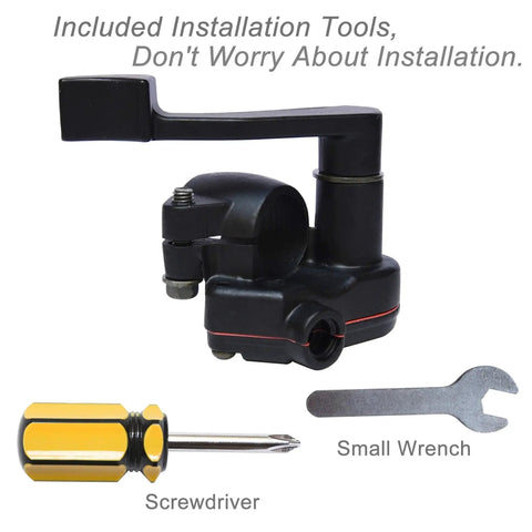 7/8 Inch Thumb Throttle Cable Assembly for ATV with installation tools, screwdriver, and small wrench