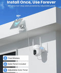 Solar Powered Wireless Outdoor Security Cameras Two Pack No Wires 3MP Resolution Pan Tilt 360 Degree WiFi Camera installed