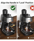 Level Up Your Brew Game With This Compact 3.5 Bar Espresso Machine 800W Pump Hot Iced Coffee Maker Featuring Zero Drama Switch Controls For Perfect Shots Always. Correct and incorrect handle lock positions.