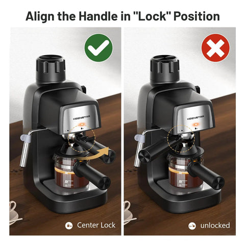 Level Up Your Brew Game With This Compact 3.5 Bar Espresso Machine 800W Pump Hot Iced Coffee Maker Featuring Zero Drama Switch Controls For Perfect Shots Always. Correct and incorrect handle lock positions.