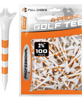 100 Pack Plastic Golf Tees 2 3/4 Inch Length Low Resistance Design To Reduce Friction And Boost Distance Sturdy Build For Thick Grass White With Orange Stripes package and single tee