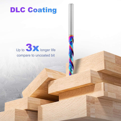 Pro Grade One Quarter Inch Shank Compression Router Bit Extra Long Four Inch Overall Length Two Inch Cutting Length DLC Coated