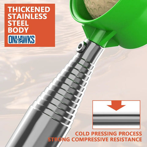 Close-up of Telescopic Golf Ball Retriever 12 Foot And 9 Foot Stainless Steel Shaft With Two Sided Pickup Unbreakable Head
