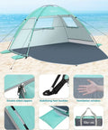 Beach Day Ready Sun Shelter For Three People With UPF Fifty Plus UV Protection Lightweight Easy Setup Shade Canopy With Vent Windows