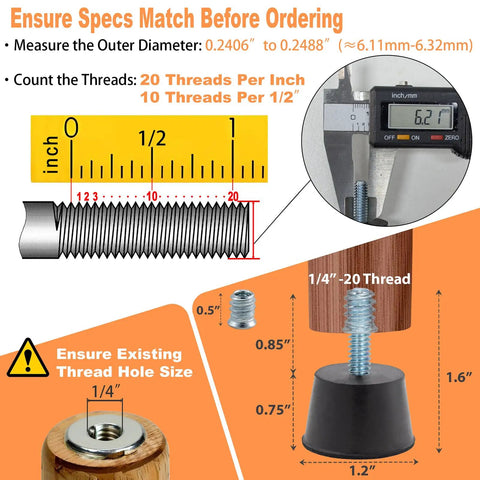 Details of Adjustable One Quarter Inch Rubber Threaded Furniture Levelers Eight Pack Screw In Table Chair Feet Glides