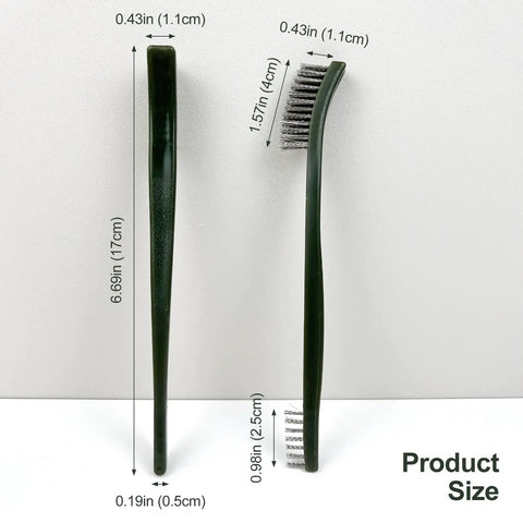 Six Piece Rust Busting Brushes Set for Metal Cleaning and Surface Prep, side view of steel brush with dimensions