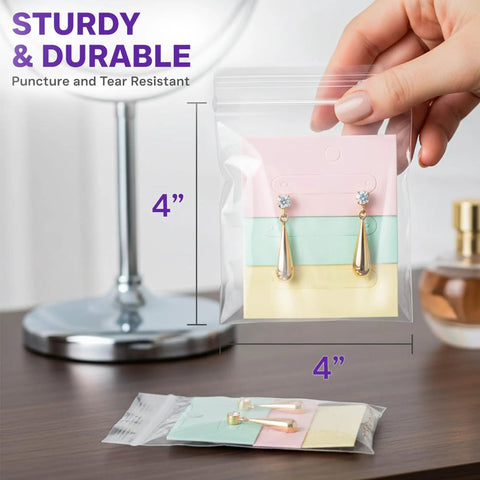 Ultra Thick Zip Seal Storage Bags 4x4 Inches 6 Mil Heavy Duty Reclosable Airtight Bags Pack Of 100 clear 4x4in zip bag holding jewelry