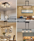 5 Light Rectangular Modern Crystal Chandelier Hanging Fixture For Dining Room Living Room Kitchen Hallway Bathroom Lobby With Sleek Geometric Design In Various Rooms