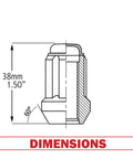 Diagram of 20 Pcs Short Truck Lug Nuts M14x1.5 1.50 Inch Long showing dimensions and design details.