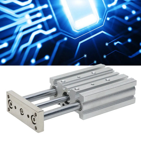 Double Acting Pneumatic Cylinder With Three Rods, 12mm Bore, 40mm Stroke, Heavy Duty Industrial Air Cylinder in aluminum alloy body.