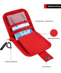 Red Benelinemed mini first aid kit with mesh inner pocket, double-layer compartment, carabiner and whistle
