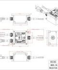 Technical diagram of 15 Amp 120V Automatic Transfer Switch ATS Inline Relay for Home Backup Power with dimensions and NEMA 5-15P core wires.