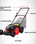 21 Inch Self Propelled Gas Lawn Mower With 140cc Briggs And Stratton Engine, 3 In 1 Mulch Bag Side Discharge, Six Cutting Heights, Durable Steel Deck, Rear Wheel Drive, ReadyStart For Easy Starts, 144cc engine and grass bag