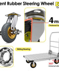 Heavy Duty Platform Truck With 2200 Lbs Capacity Foldable Moving Flatbed Cart Six Inch Swivel Wheels Steel Platform Dolly