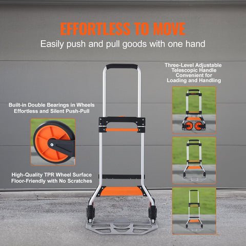 Folding Hand Truck And Dolly For Easy Haul, 275 Lb Capacity Aluminum Cart With Telescoping Handle, Heavy Duty Luggage Trolley
