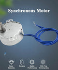Twofer 110V Synchronous AC Motor For Turntables, 30 To 36 RPM, 4W Power with blue wire and metal housing.