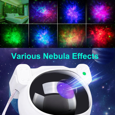 Nebula Night Light Projector For Kids With 8 Nebula Effects And Green Twinkling Stars showing various nebula patterns