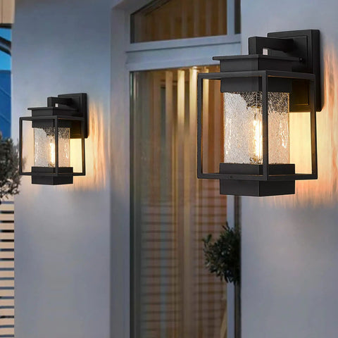Two Pack Outdoor Wall Light Sconces Aluminum Rust Proof Porch Fixture With Crack Glass For Exterior Home Entryway Balcony Patio And Front Porch Weather Resistant Black Sand Finish
