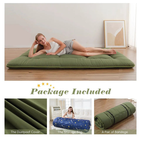 Japanese Floor Mattress Twin Roll Up Futon with Portable Storage Bag and Washable Cover Thick Tatami Mat for Camping or Guest Room