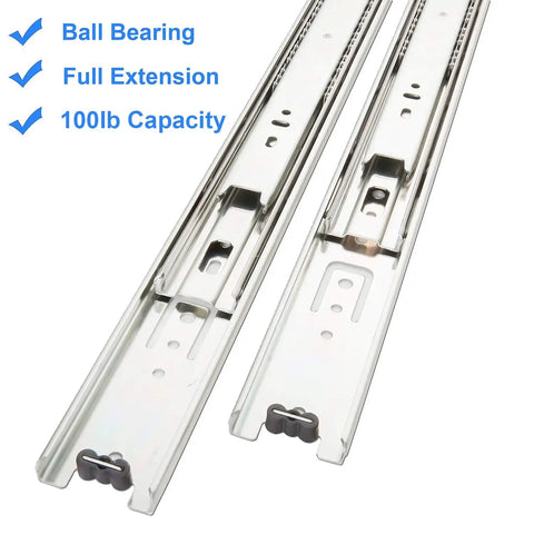 16 Inch Full Extension Side Mount Ball Bearing Drawer Slides, 10 Pairs with Screws, Heavy Duty Zinc Plated Steel, 100 Lb Capacity