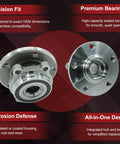 Two Front Wheel Bearing Hub Assemblies Compatible With Volkswagen Golf GTI Passat Jetta Beetle Eos CC R32 Rabbit And Audi A3 TT Quattro Q3 Models From 2005 To 2022 Drop In Front Hub Replacement Kit With Superior Fitment And Longevity Ready To Roll displaying precision fit and premium bearings.