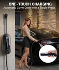 Tesla Compatible Level 2 EV Charger With 40A Adjustable Current 240V Portable Home Charger in use with NACS Connector.