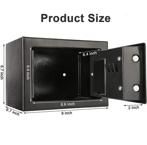 4.6L Digital Steel Safe With Electronic Lock For Home Or Office open showing interior dimensions and steel construction